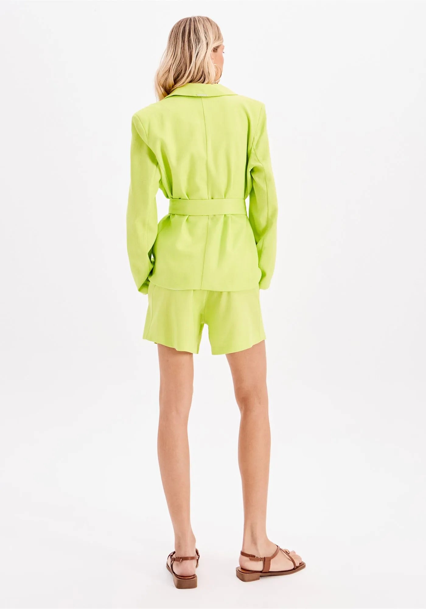Lime linen oversized blazer with belt Baroc Boutique