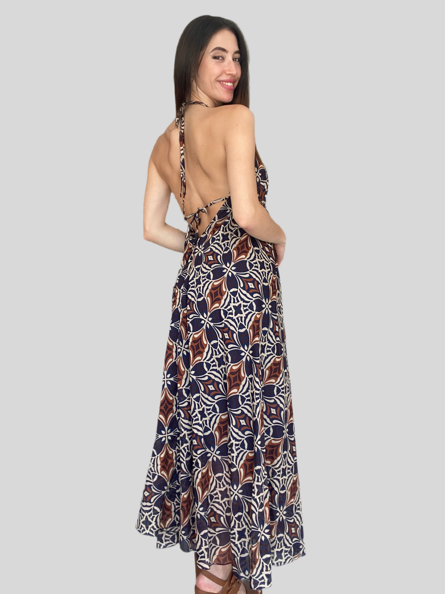 Long pure cotton dress with geometric print Baroc Boutique