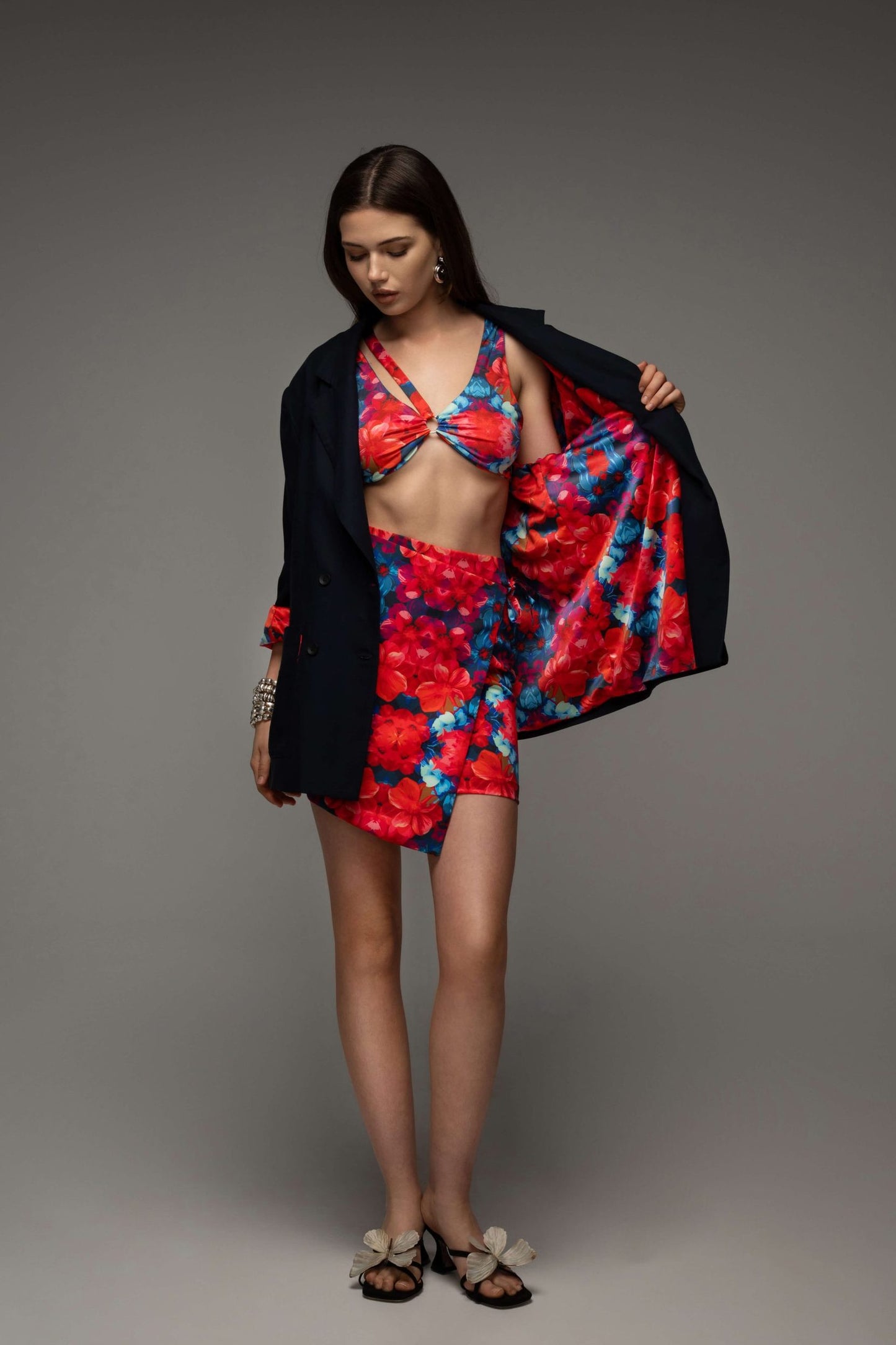 Midnight blue blazer with floral lining Baroc Boutique