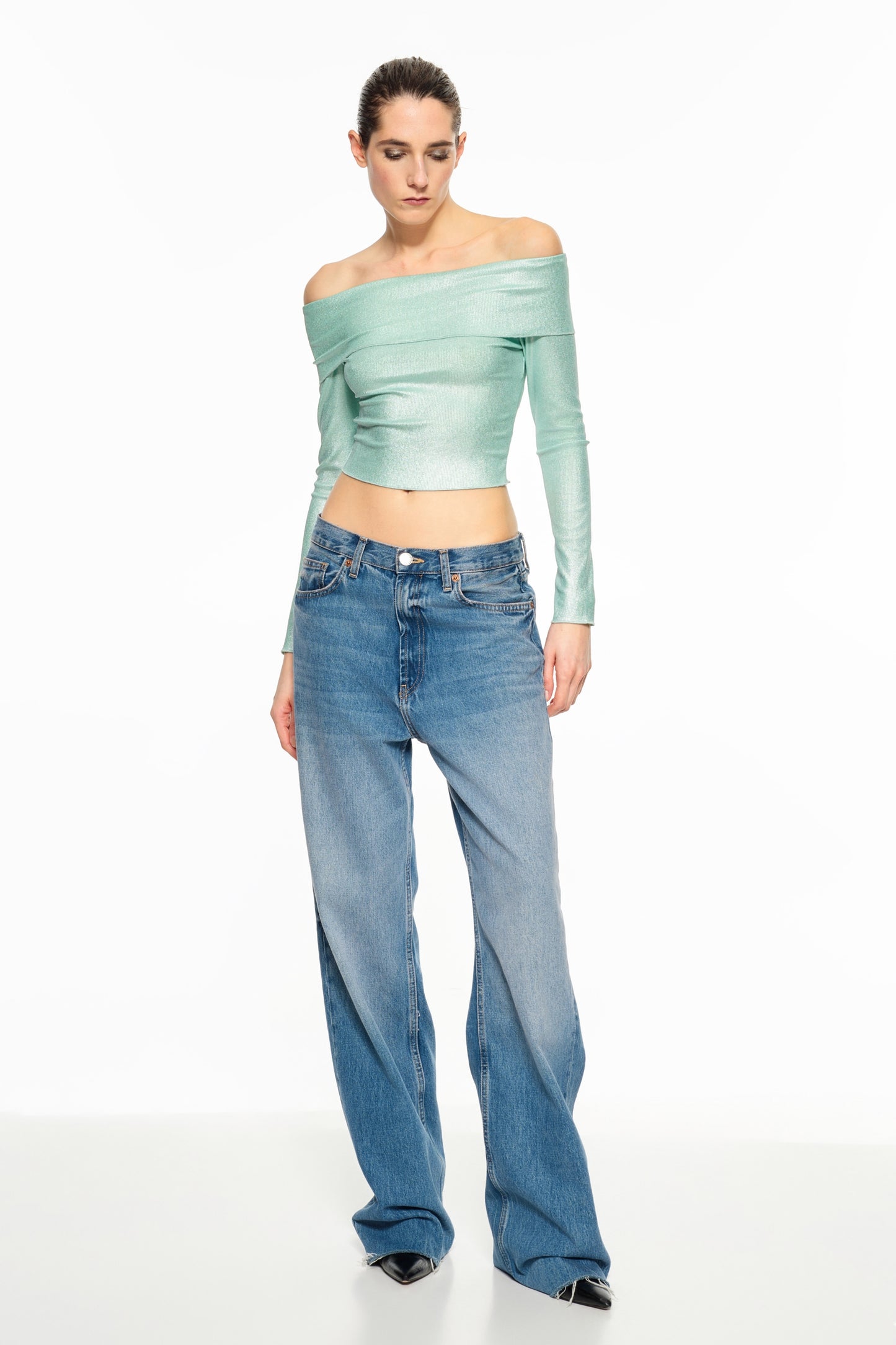 Offshoulder mint crop top Baroc Boutique MINT / M/L