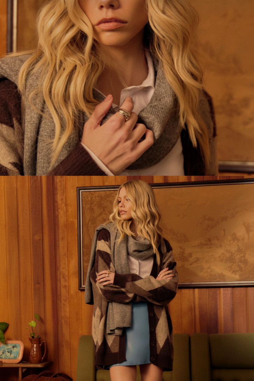 Oversized geometric knit cardigan-slouchy button up Baroc Boutique