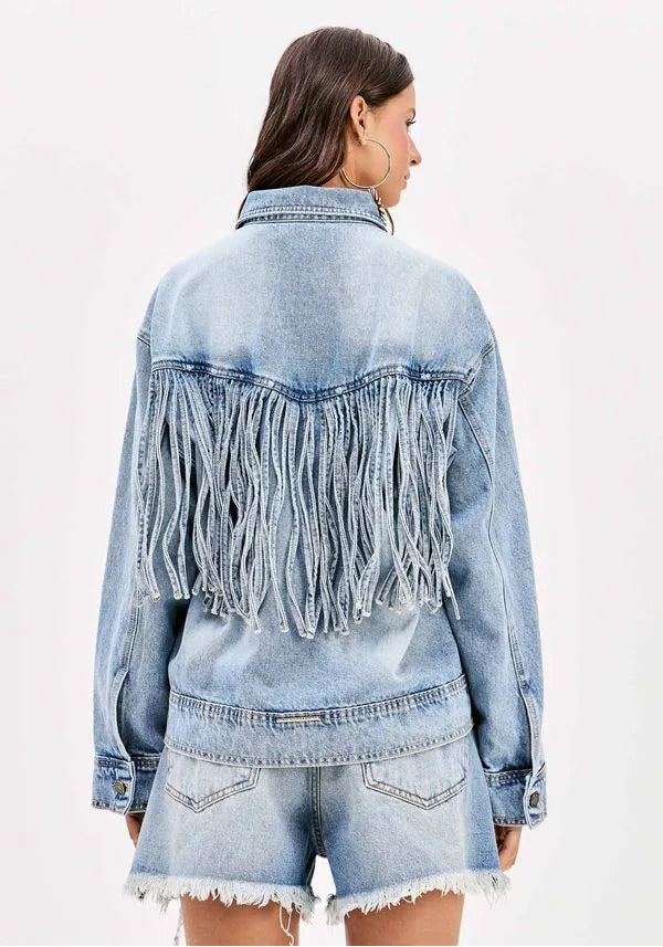 Oversized jean jacket with fringes Baroc Boutique
