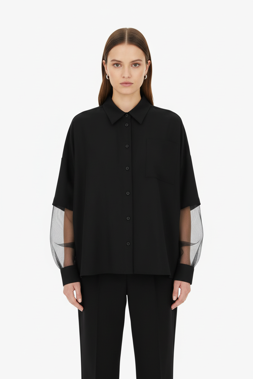Oversized shirt with transparant sleeves and pocket Baroc Boutique