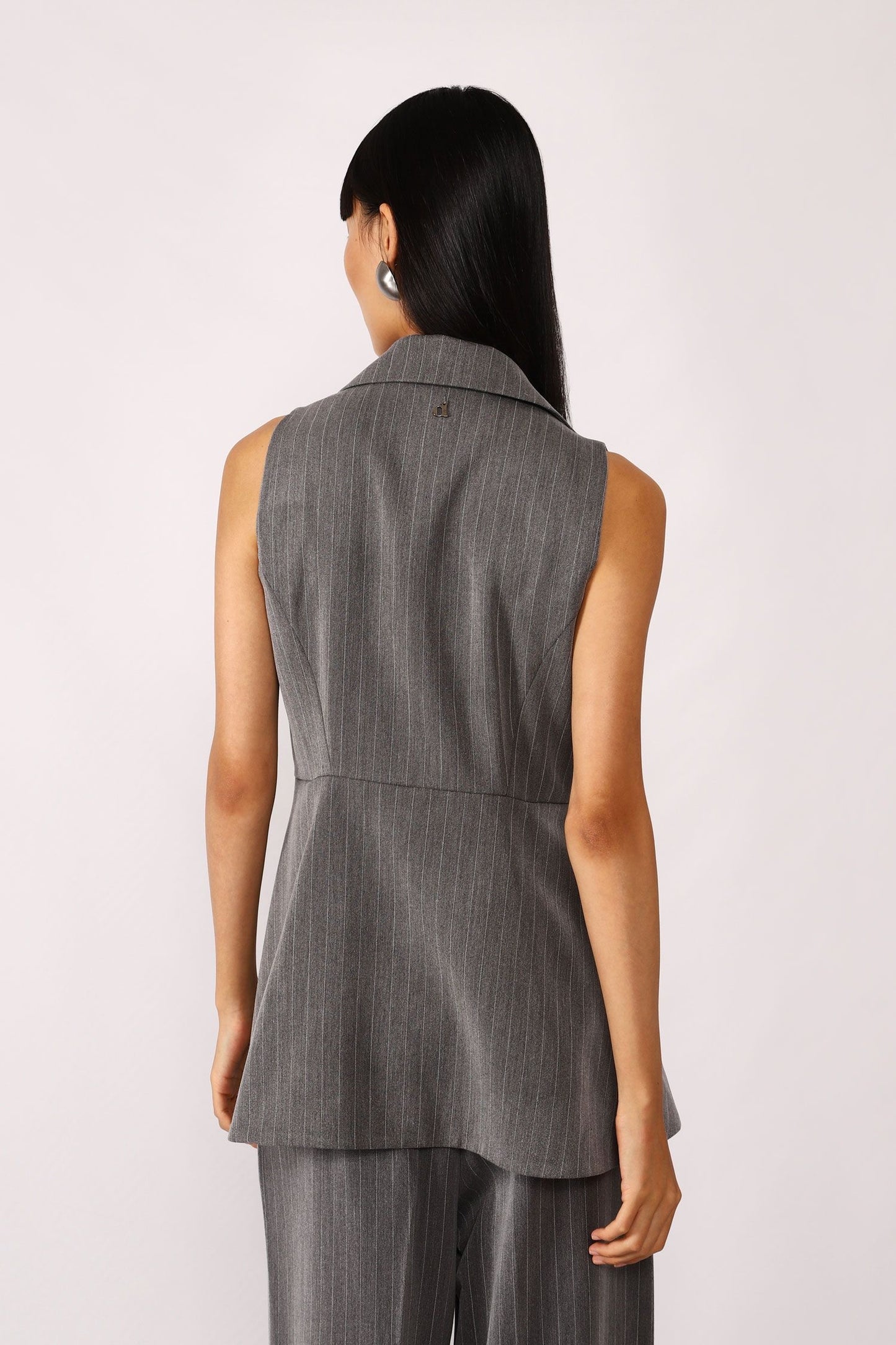 Pin stripe grey long gilet Baroc Boutique
