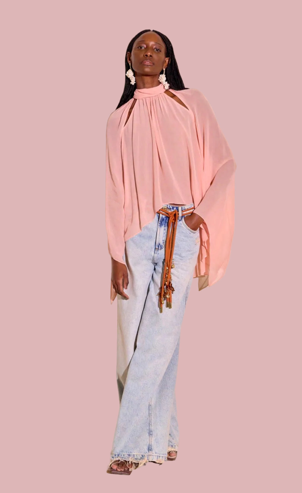 Pink sheer long sleeve blouse Baroc Boutique