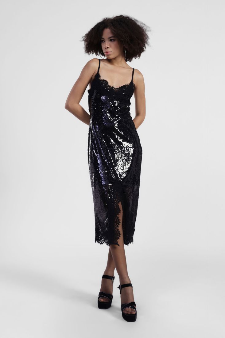 Black midi sequin dress with thin straps Baroc Boutique Small
