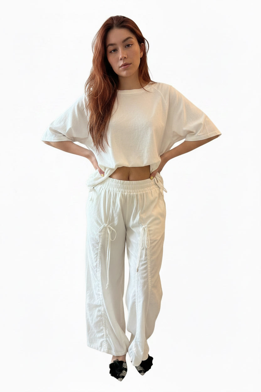 Cream shortsleeve top with gathering Baroc Boutique Small