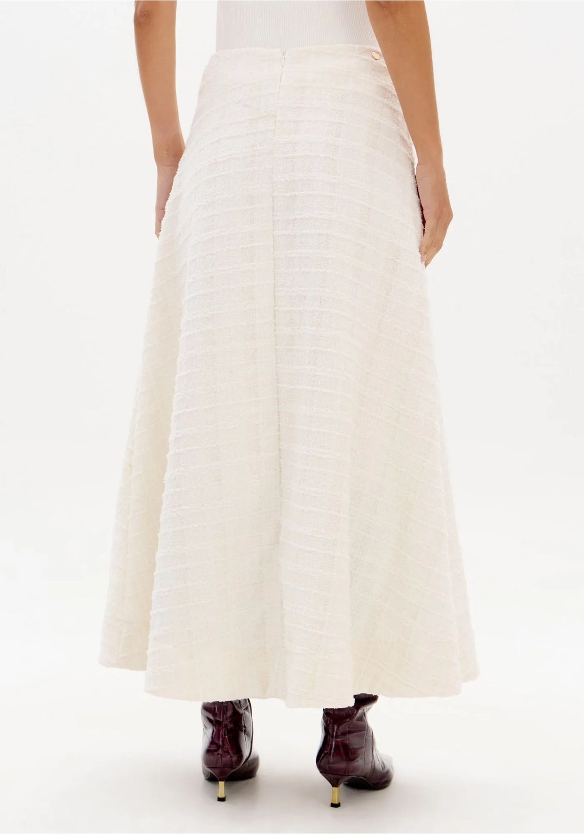 Cream tweed ankle long skirt Baroc Boutique Small