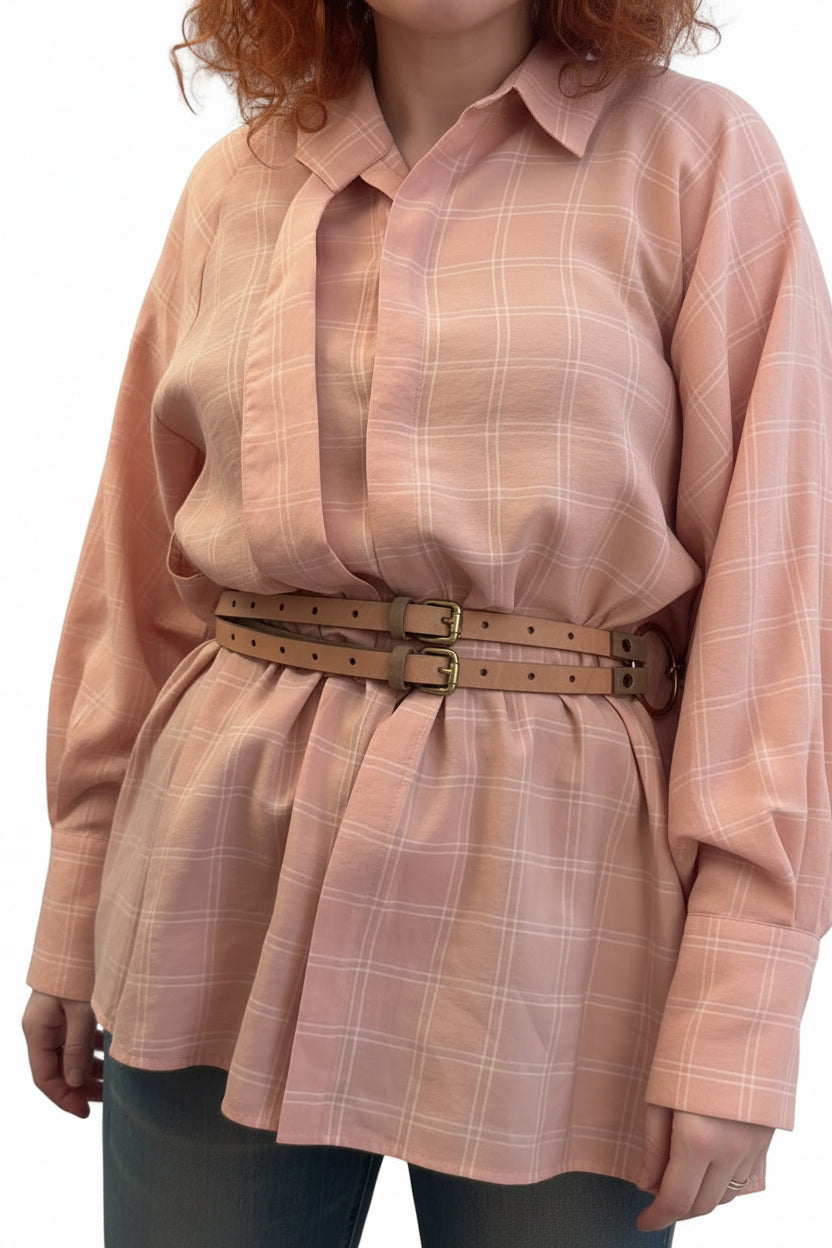 Peach long shirt with volume sleeves Baroc Boutique Small