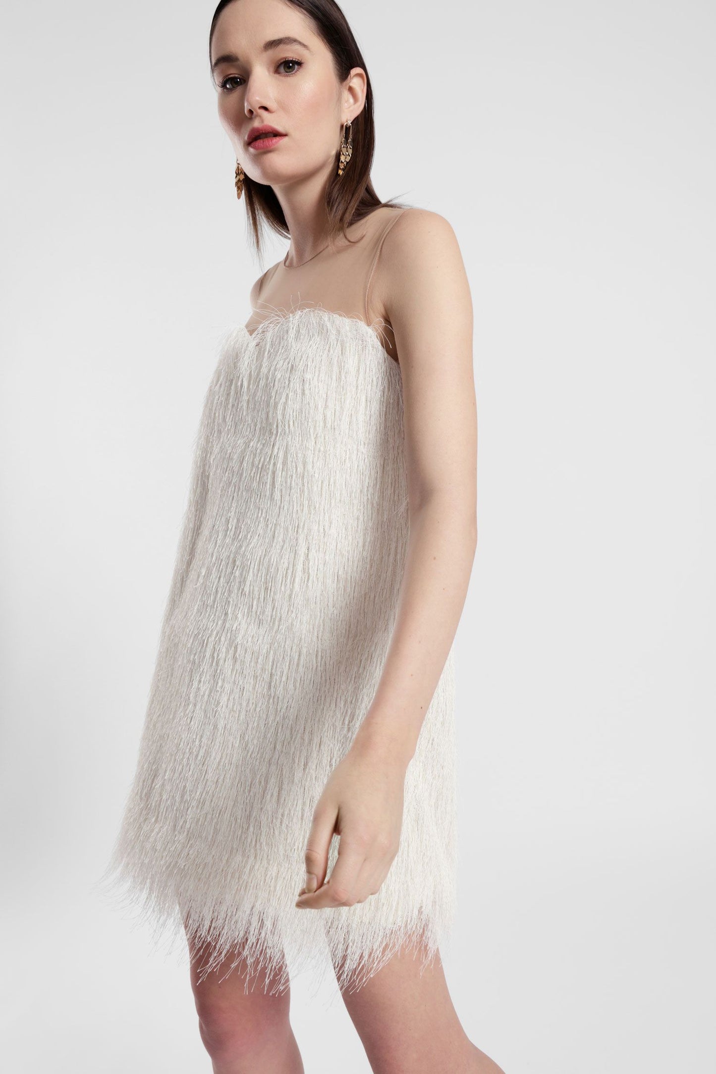 Short dress with fringe and sheer insert Baroc Boutique Small