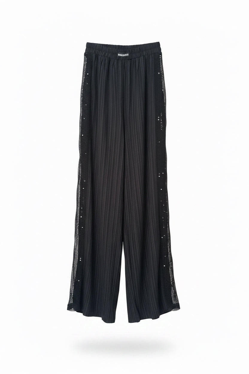 Wide leg pants with elastic band on the waist and net on the side Baroc Boutique