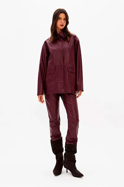 Wine red faux leather oversized blazer Baroc Boutique