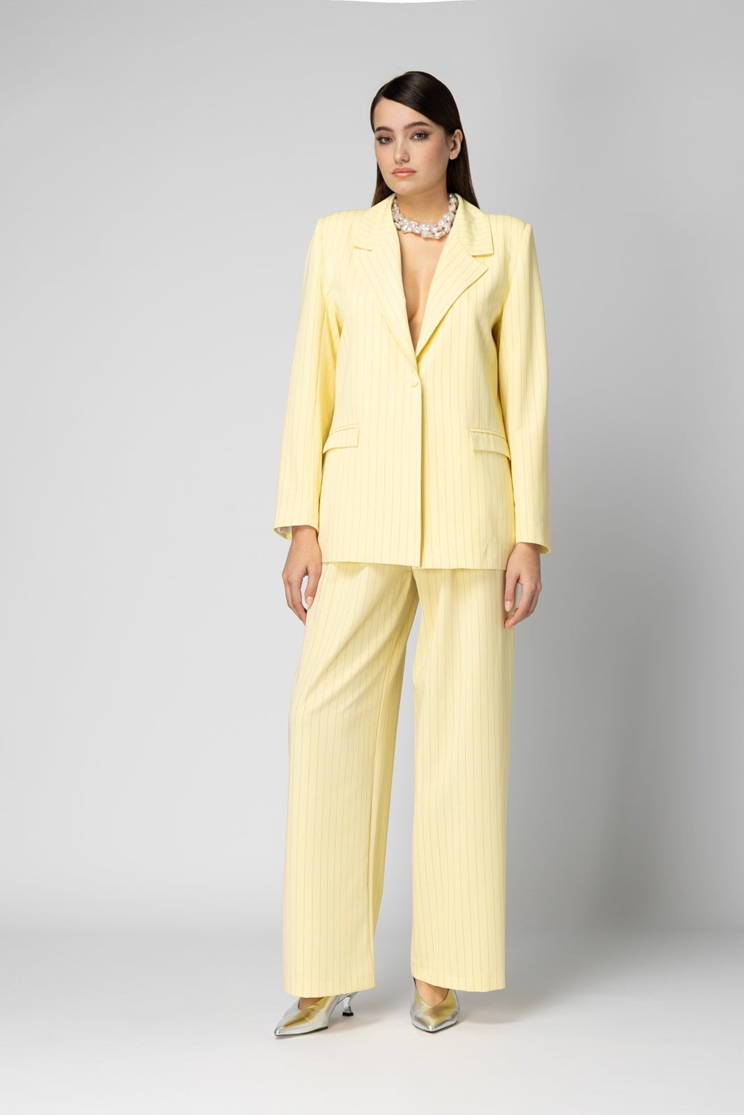 Yellow striped high waist pants Baroc Boutique