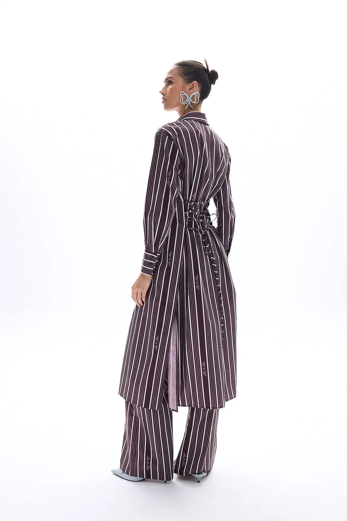 Maroon striped long shirt with slits