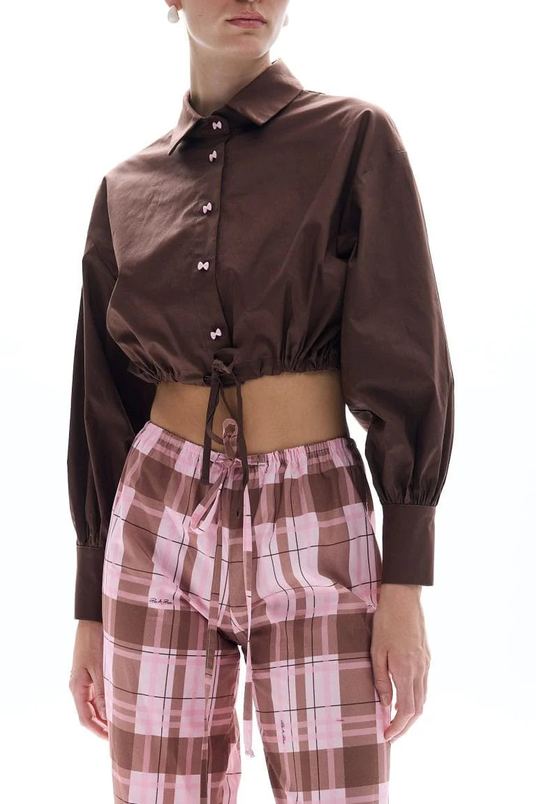 Brown pink bow shirt