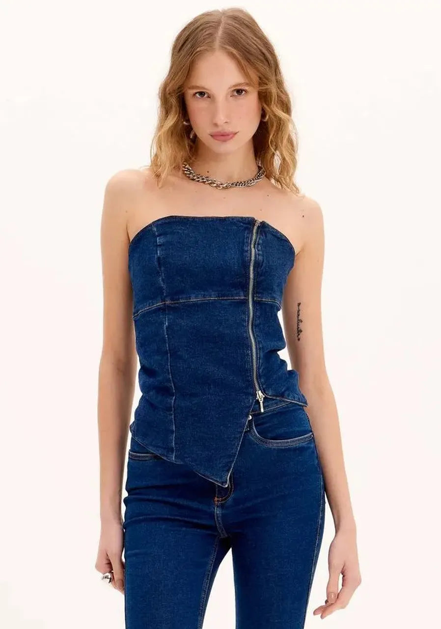 Jean strapless top