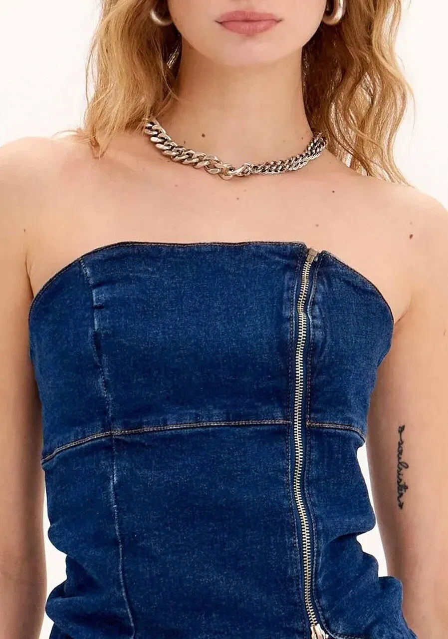 Jean strapless top