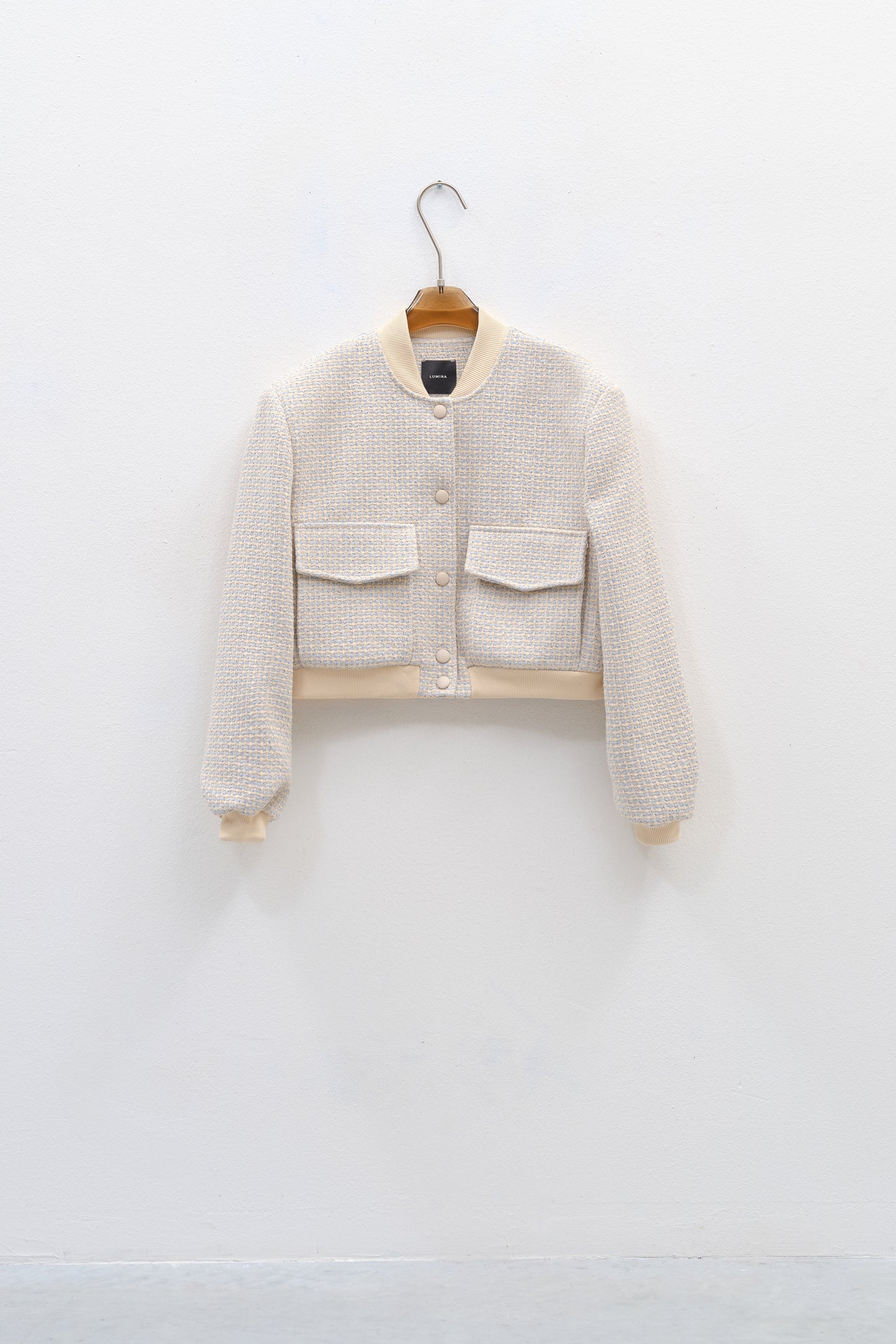 Tweed bomber with round neck