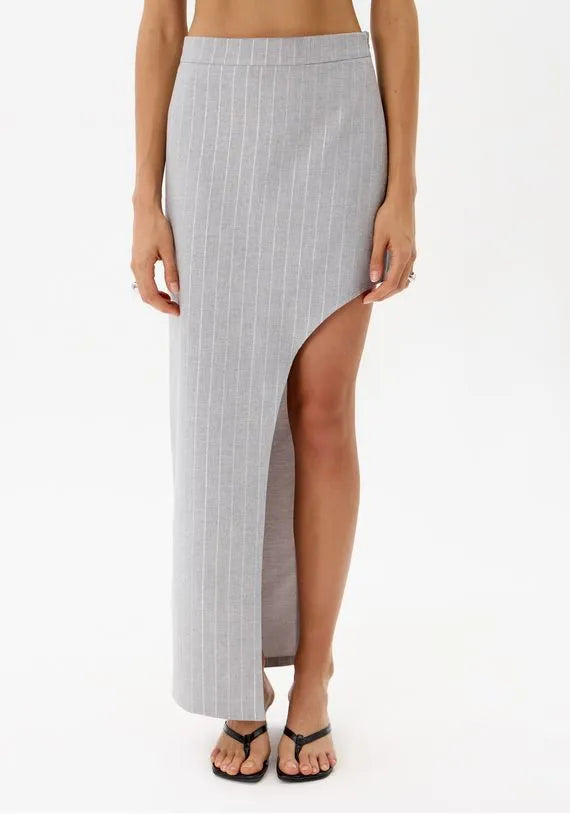 Gray striped asymmetric skirt