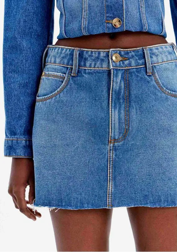Comfort high waist jeans skirt with hem