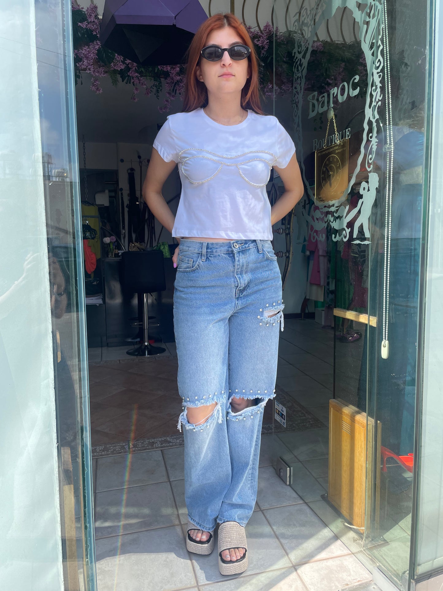 White cotton crop t-shirt