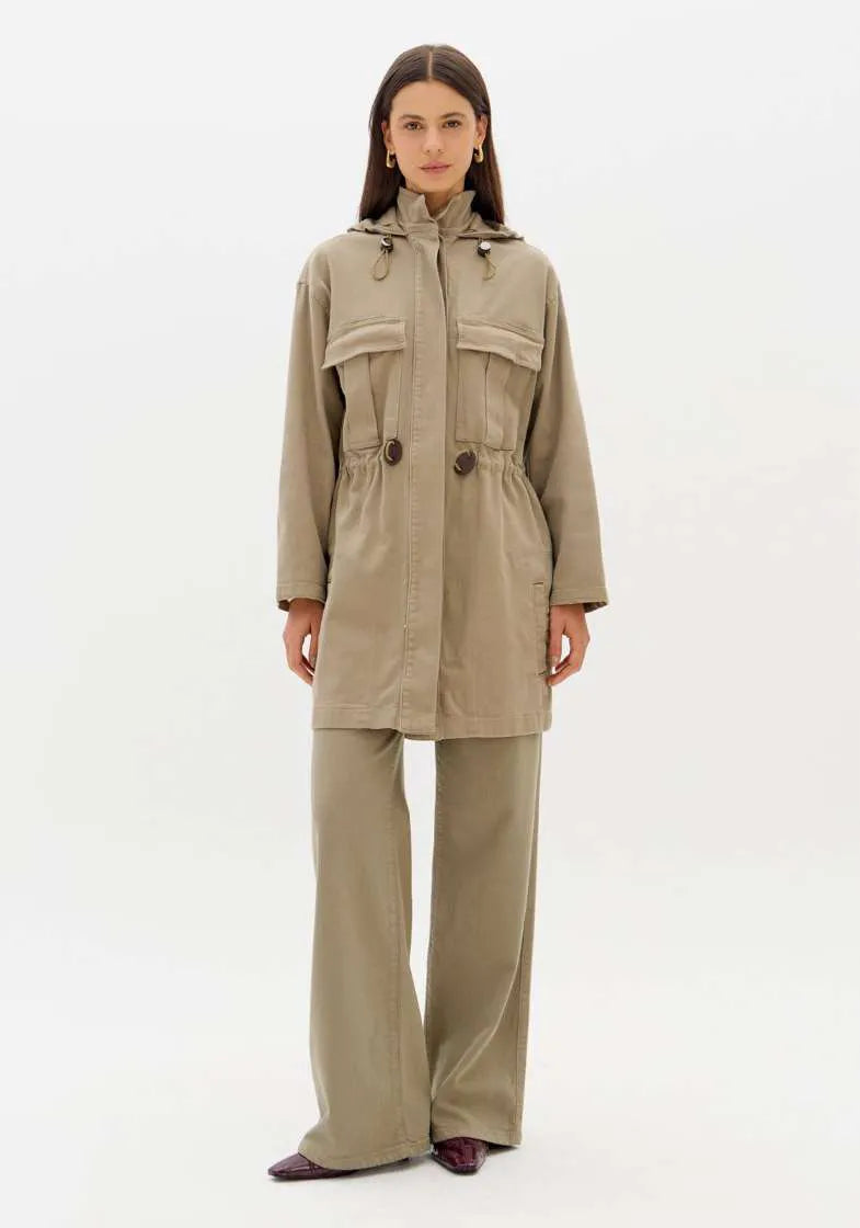 Khaki Structured Safari Parka coat