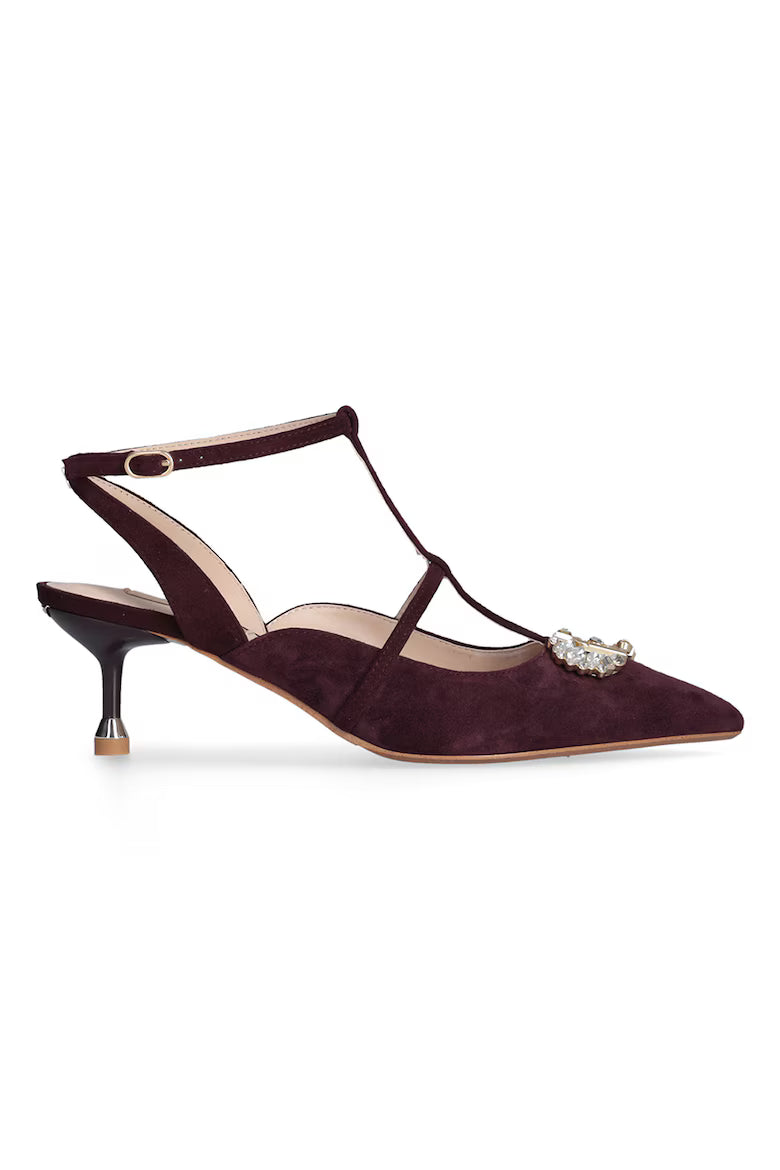 Slingback shoes with bejeweled logo