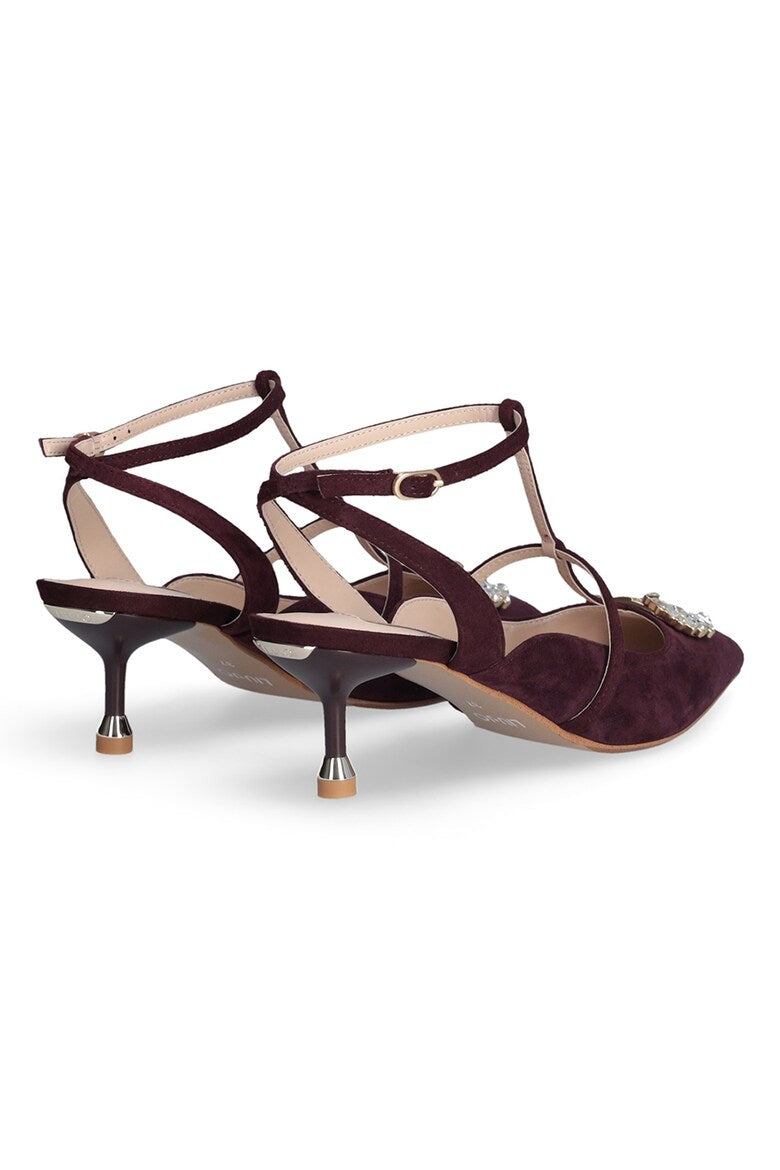 Slingback shoes with bejeweled logo