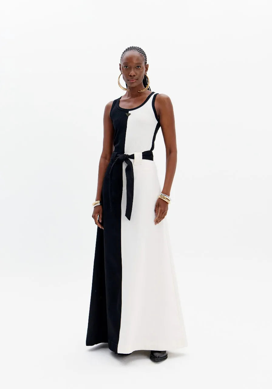 Black and White high waist long skirt