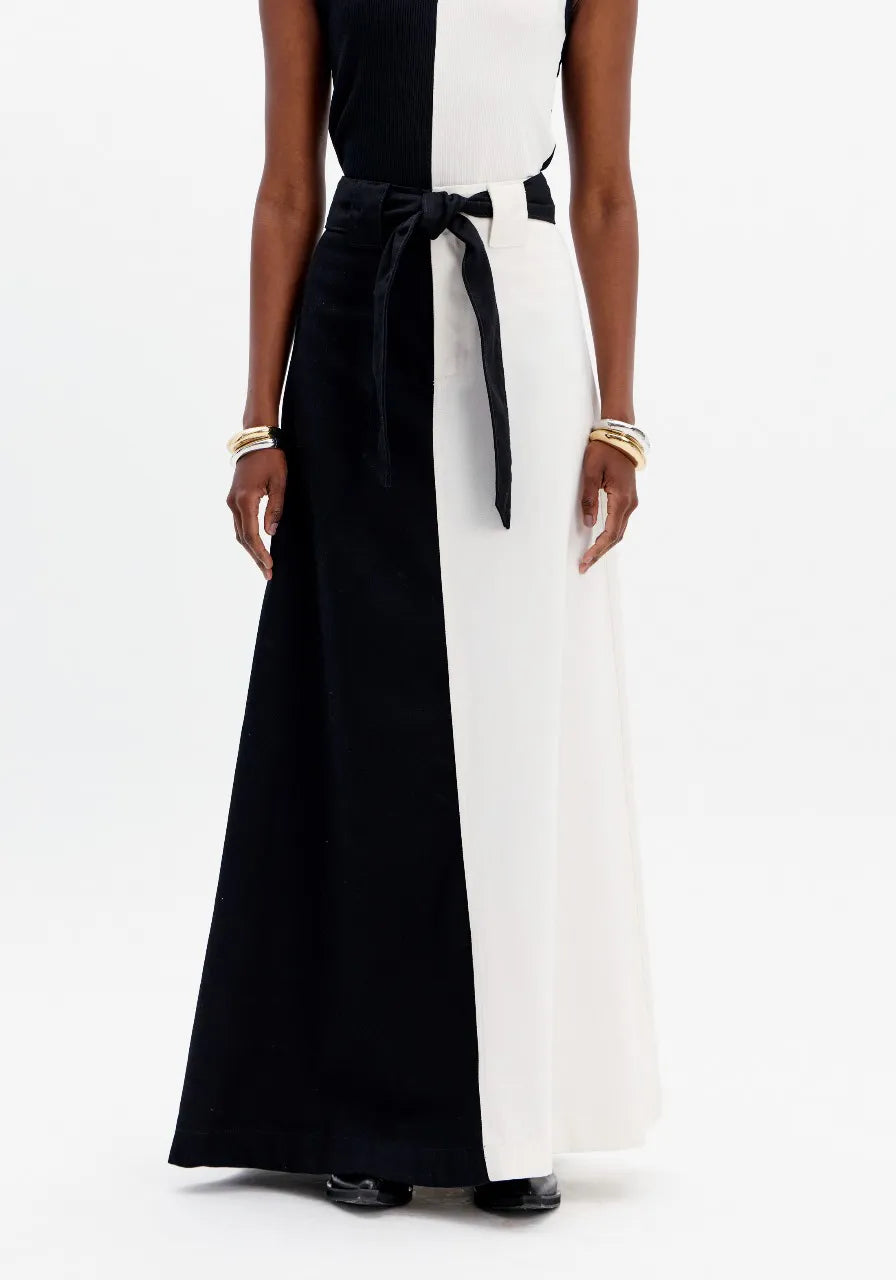 Black and White high waist long skirt
