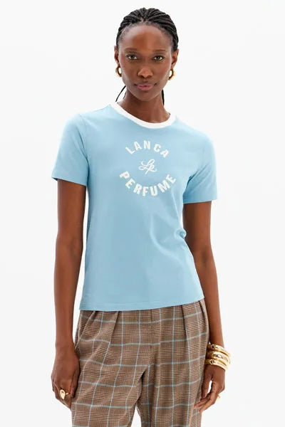 Baby blue printed short sleeve t-shirt