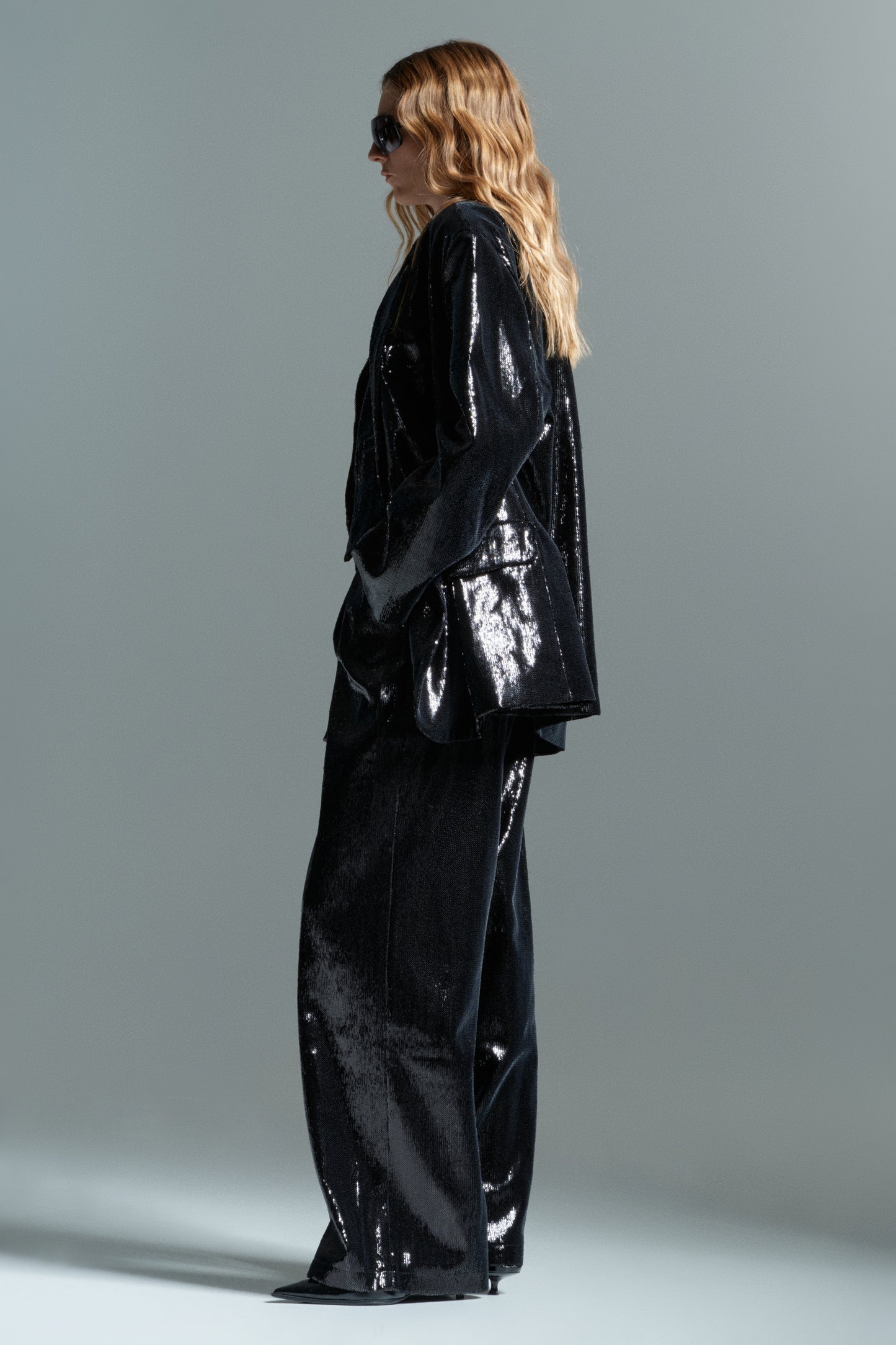Sequin wide leg trouser