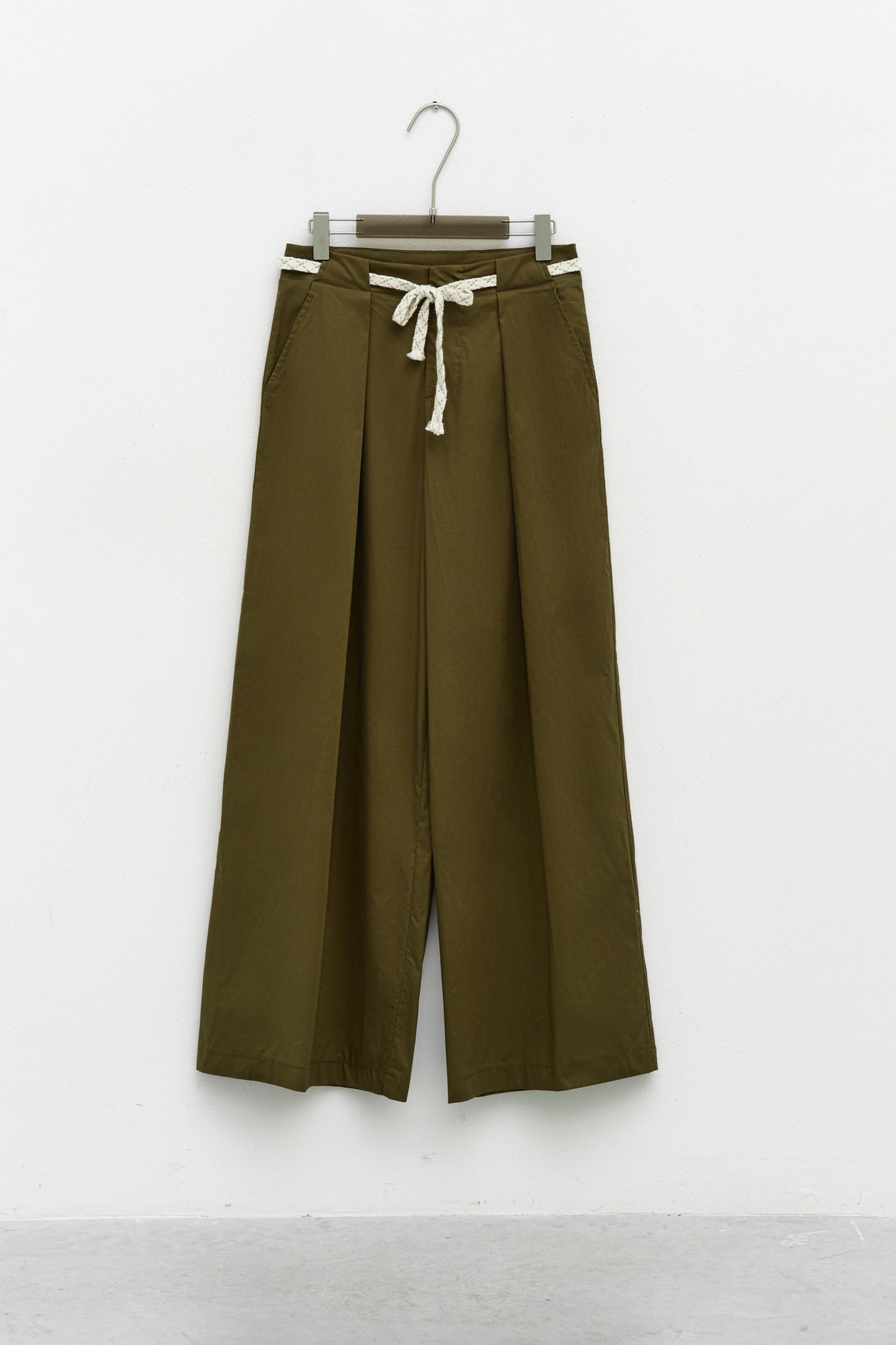 Khaki cotton wide leg pants