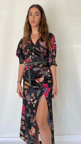 Vicolo satin floral Dress Baroc Boutique MEDIUM