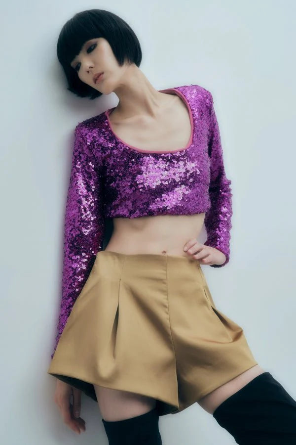 Sequin long sleeve crop Top Baroc Boutique