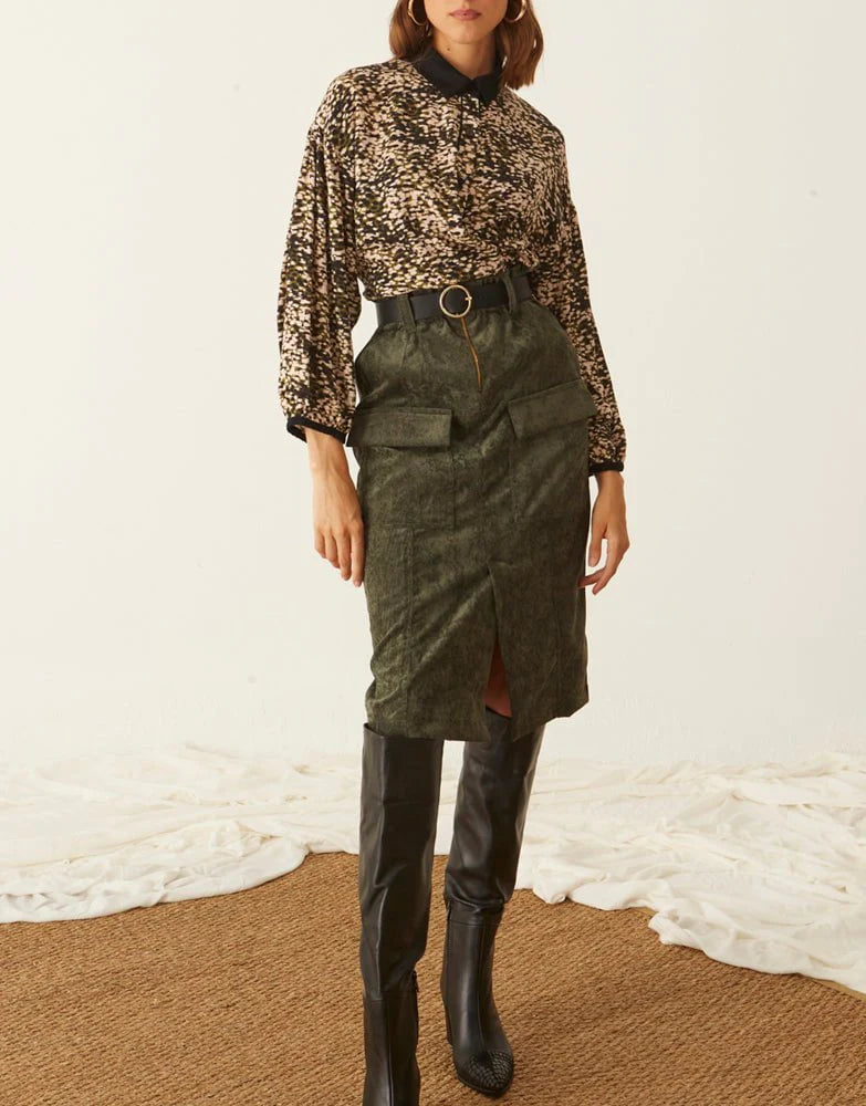 Skirts Ofilia’s Corduroy olive Skirt Baroc Boutique