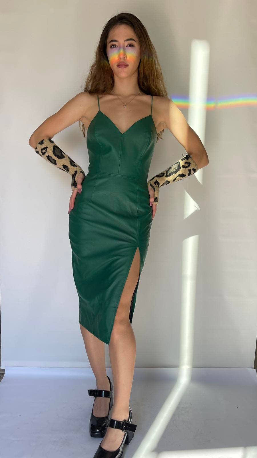 Stelios Koudounaris eco leather corsetry midi Dress Baroc Boutique SMALL / GREEN