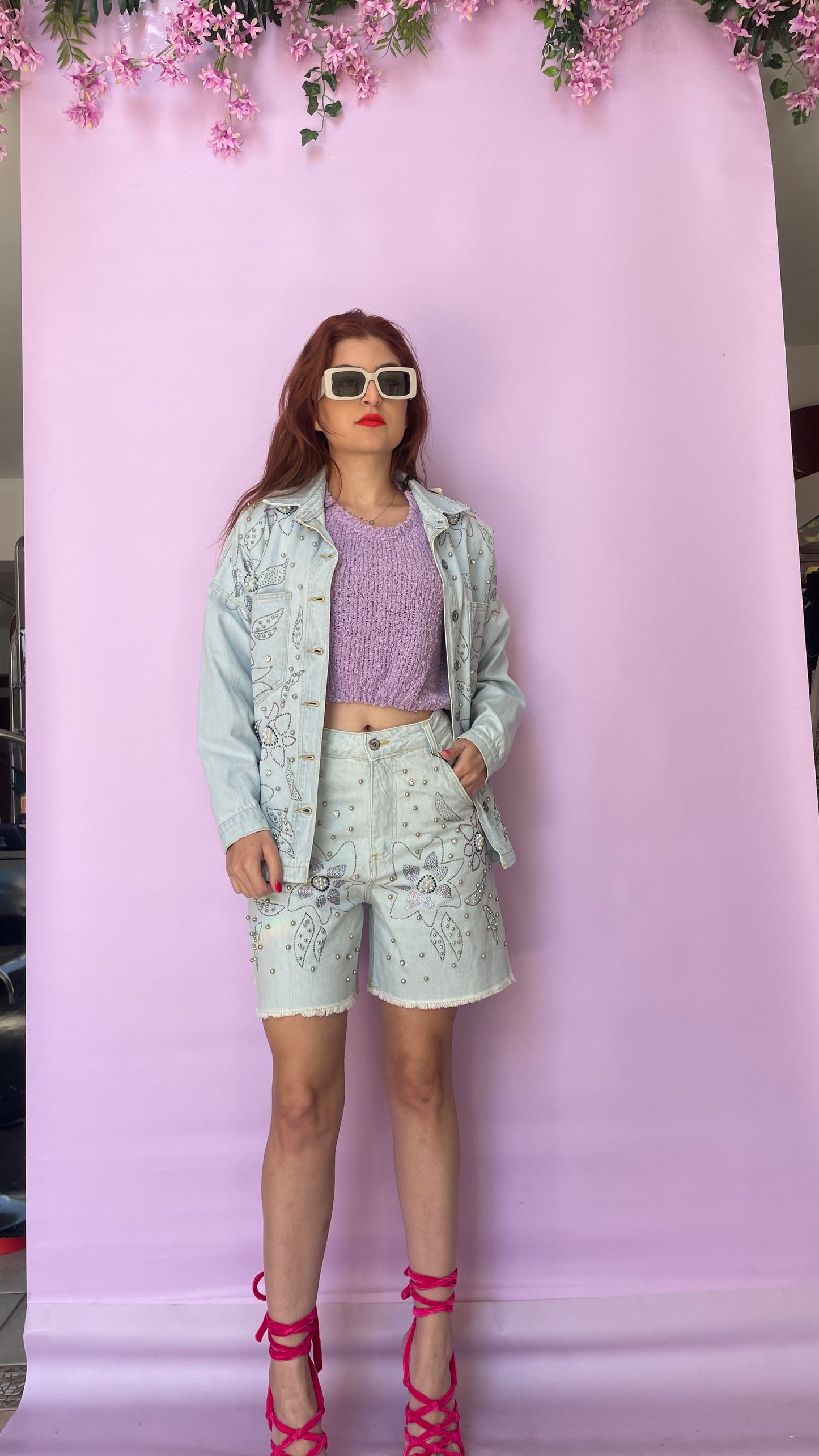 Dixie denim short with rhinstones