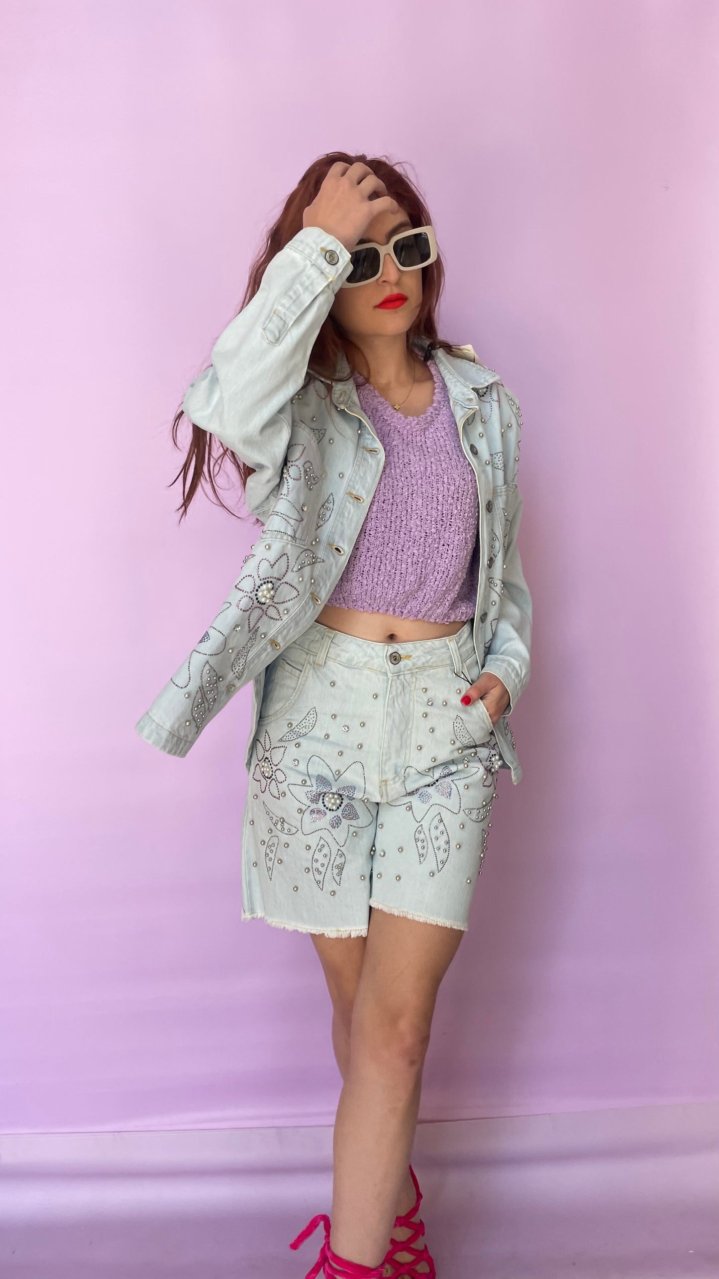 Dixie denim short with rhinstones