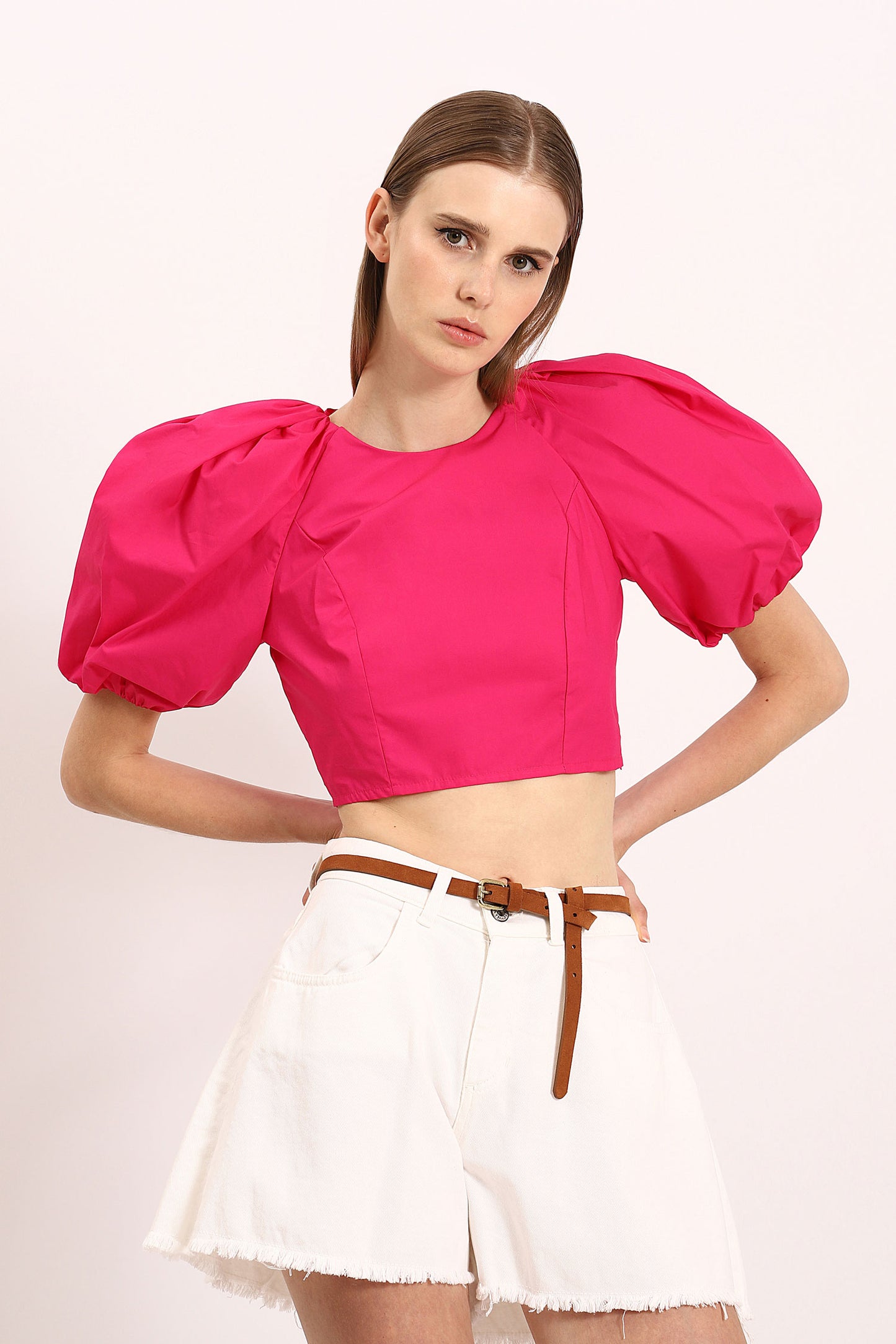 Top with Puffed Sleeves and open back