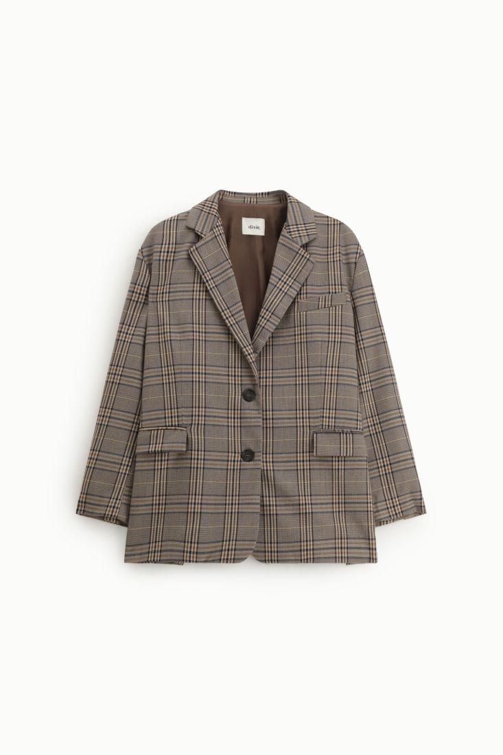 Checked pattern single breasted blazer