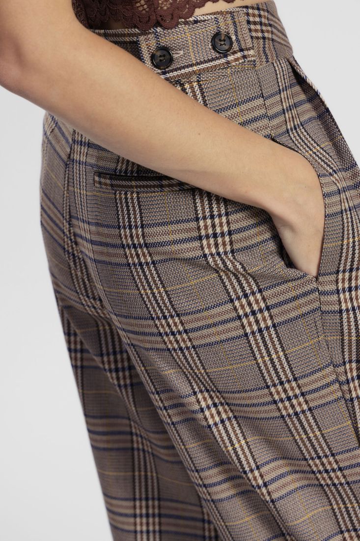 Check print high waist tailored trouser