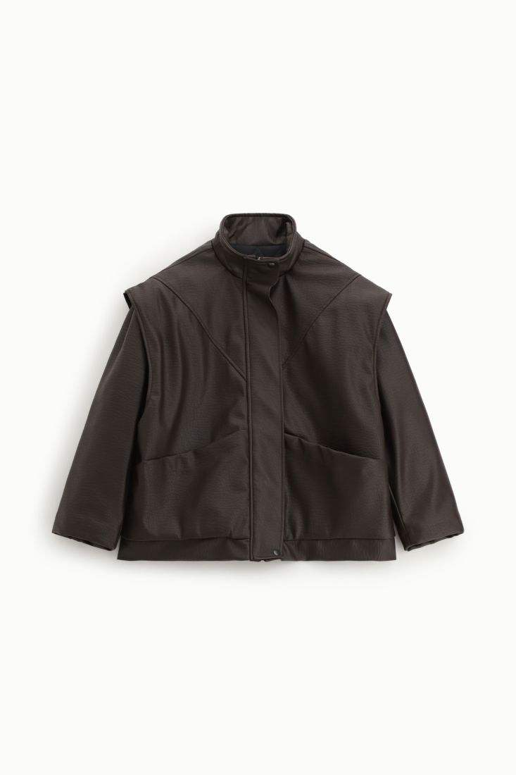 Eco leather jacket with wide shoulders