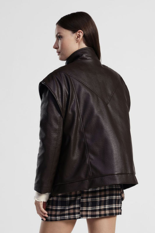 Eco leather jacket with wide shoulders