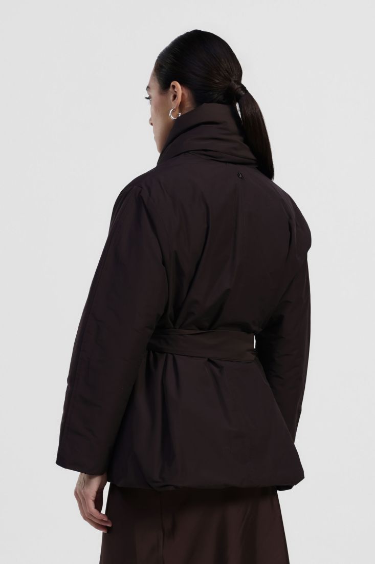 Brown Quilted with wrap around collar and belt