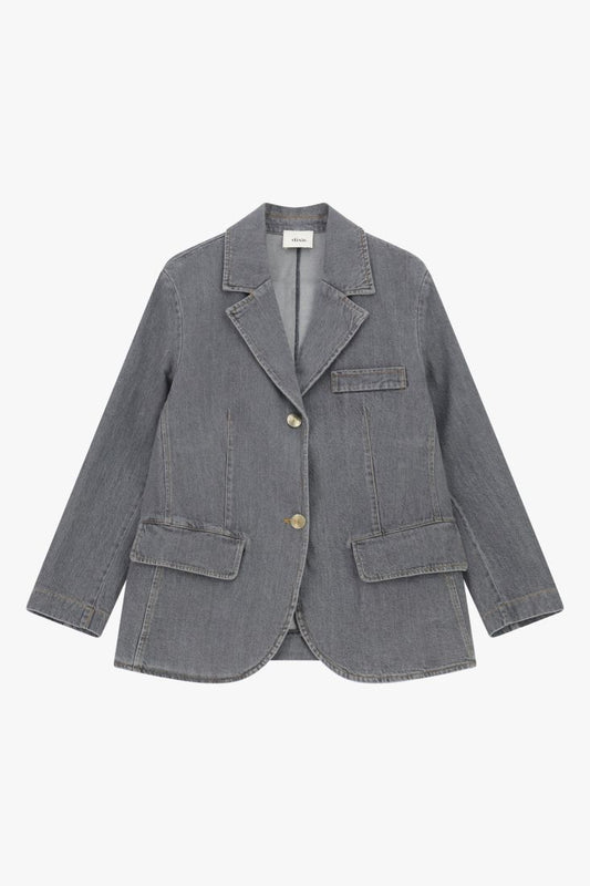 Denim blazer with patch pockets and buttons