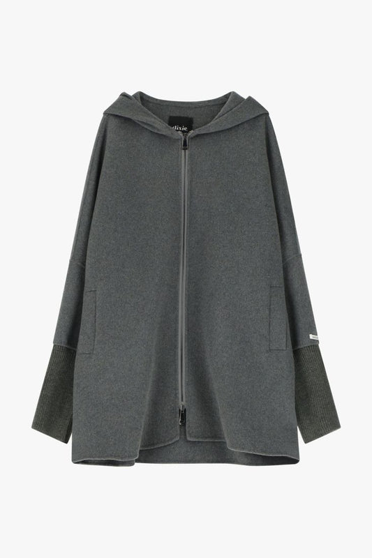 Oversize coat with hood and zip