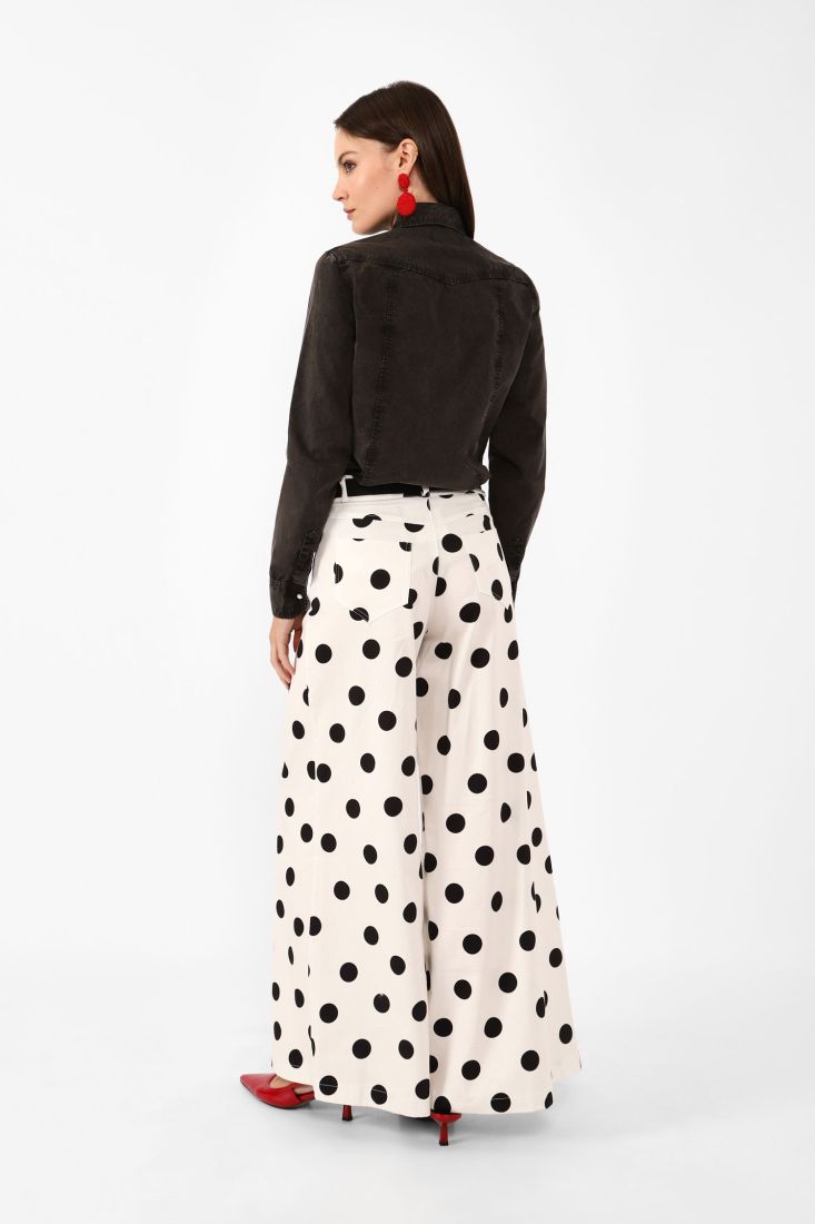 Belted polka-dot palazzo trousers