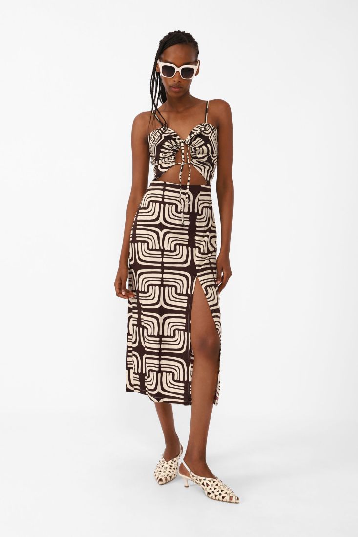 Cotton midi dress with geometric print