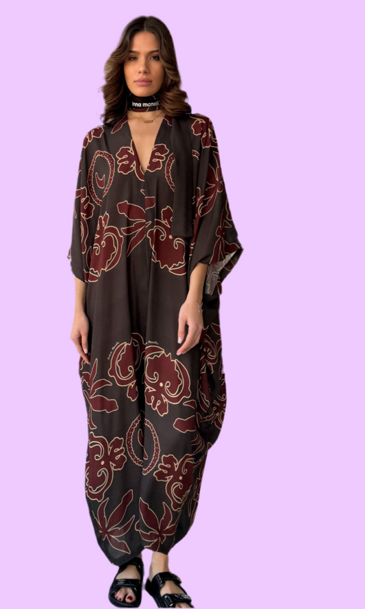 Long caftan dress with belt